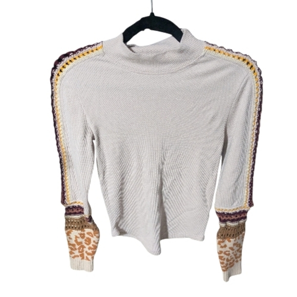 Free People Tops - Free People Beige Ribbed Long Sleeve Top, Size Medium